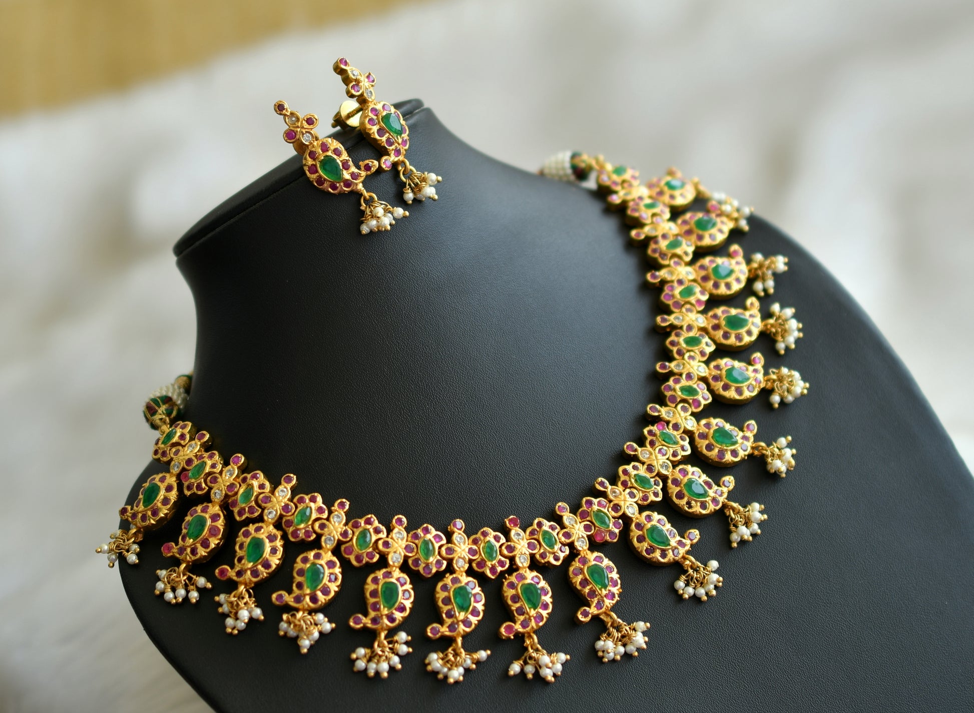 Jewellery Ruby Emerald Mango Necklace NLC938 Gold Design Ruby