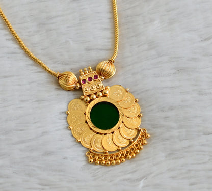 Gold tone kerala style pink-green lakshmi coin round necklace dj-49099