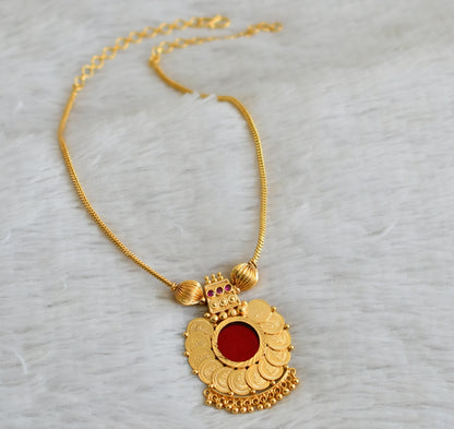 Gold tone kerala style pink-red lakshmi coin round necklace dj-49101