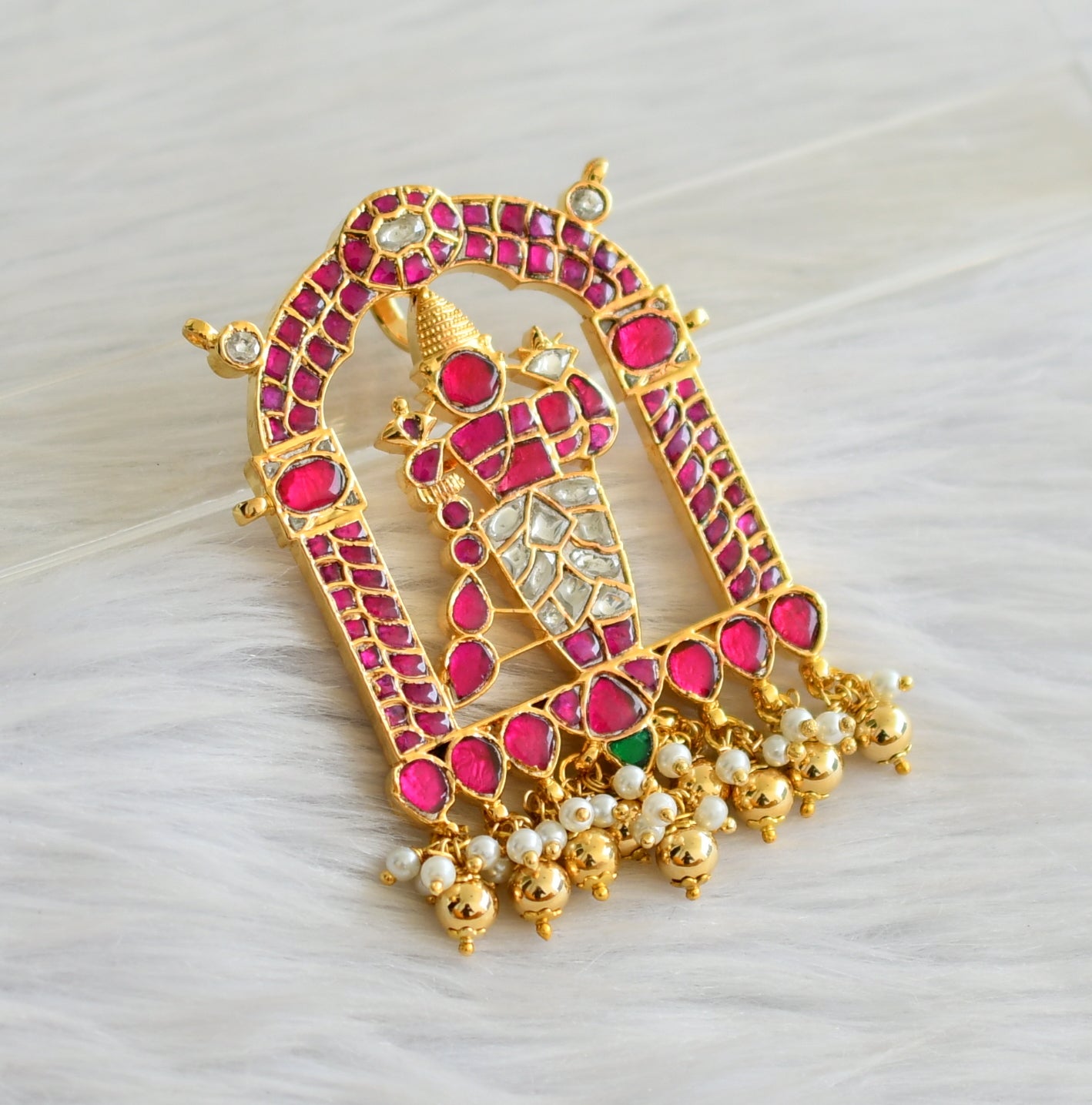 Gold tone pink-white-green kundan jadau karthikeya pendant dj-43921