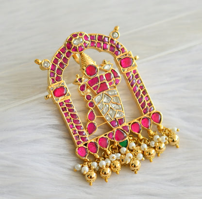 Gold tone pink-white-green kundan jadau karthikeya pendant dj-43921