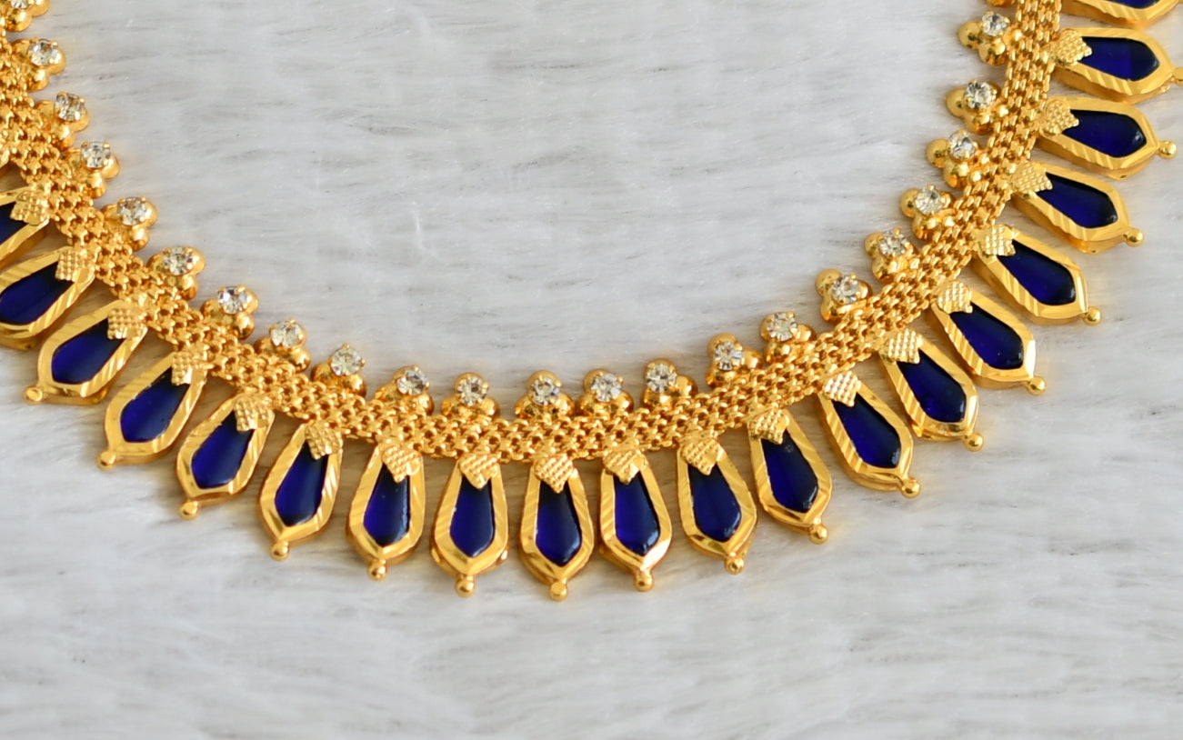 Gold tone kerala style blue-white nagapadam necklace dj-49111