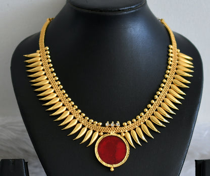 Gold tone kerala style red round mulla mottu necklace dj-49113