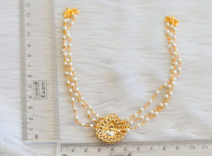 Gold tone cz white pearl choker necklace dj-45614