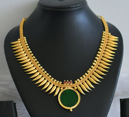 Gold tone kerala style green round mulla mottu necklace dj-49112