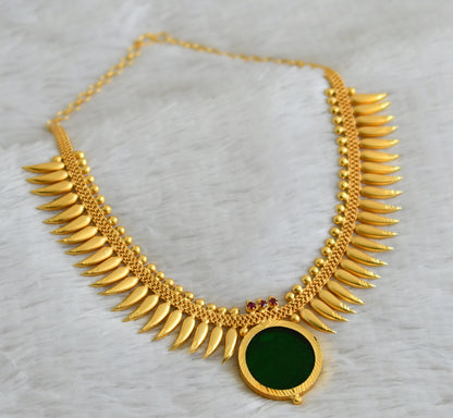 Gold tone kerala style green round mulla mottu necklace dj-49112