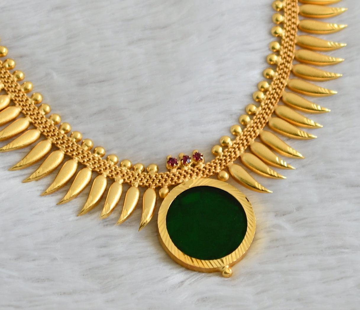 Gold tone kerala style green round mulla mottu necklace dj-49112