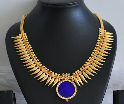 Gold tone kerala style blue round mulla mottu necklace dj-49114