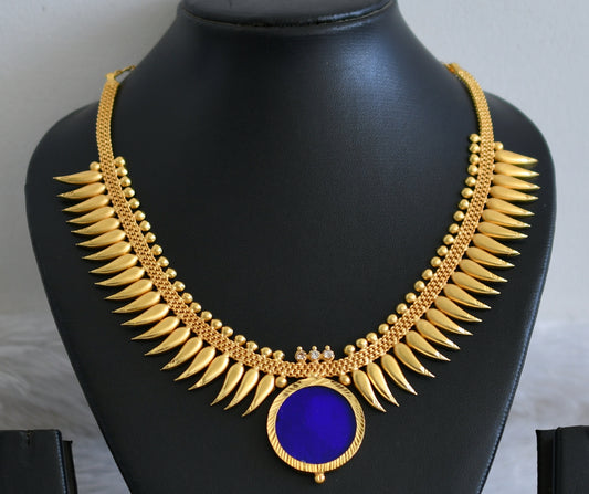 Gold tone kerala style blue round mulla mottu necklace dj-49114