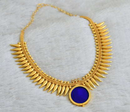 Gold tone kerala style blue round mulla mottu necklace dj-49114