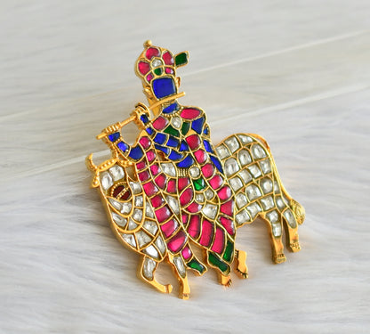 Gold tone pink-green-white-blue kundan jadau sree krishna pendant dj-43917