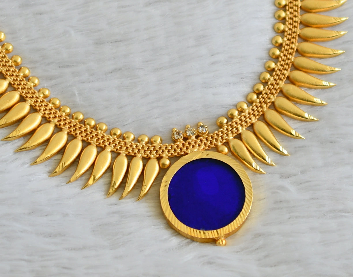 Gold tone kerala style blue round mulla mottu necklace dj-49114