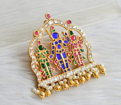 Gold tone pink-green-white-blue Ram parivar kundan jadau pendant dj-43922