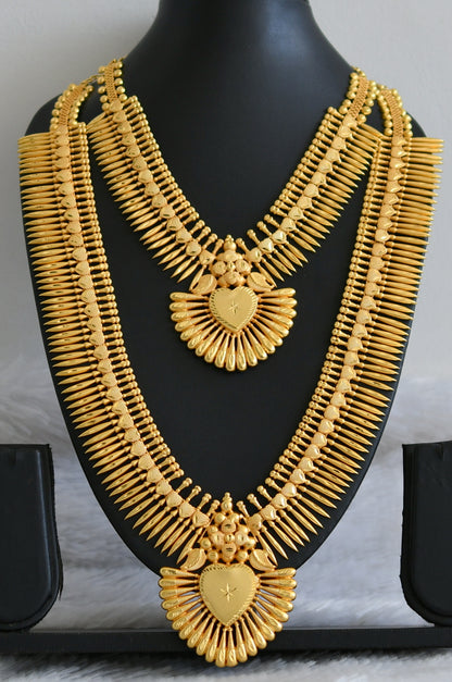 Matte gold tone kerala style heart mulla mottu combo haar set dj-49096