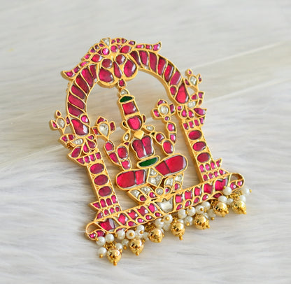 Gold tone pink-green-white kundan jadau mahalakshmi pendant dj-43914