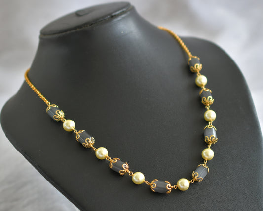Gold tone black-pearl beaded mala/necklace dj-47344