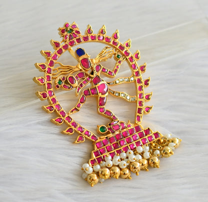 Gold tone pink-green-white-blue kundan jadau natarajar pendant dj-43918