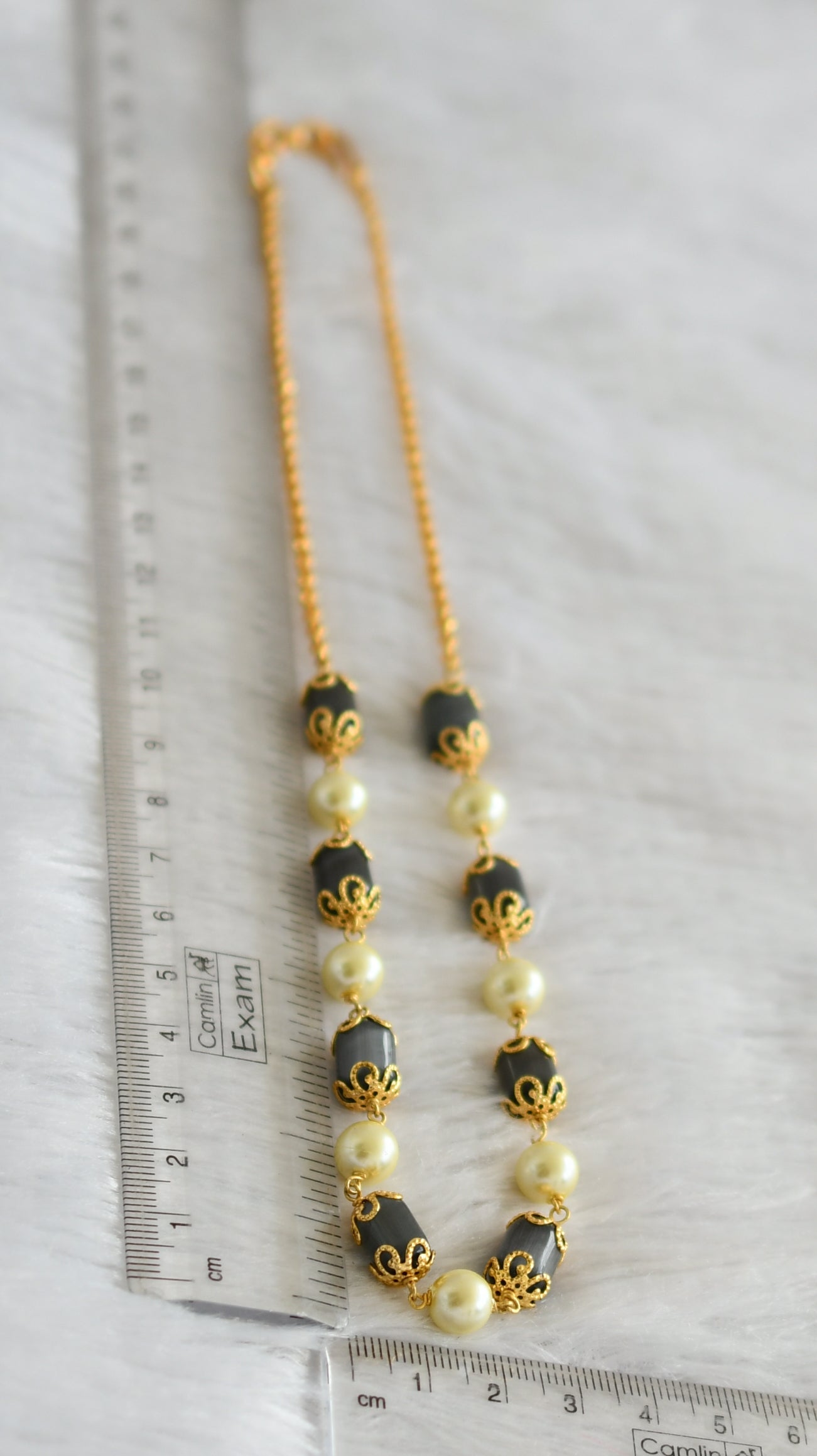 Gold tone black-pearl beaded mala/necklace dj-47344