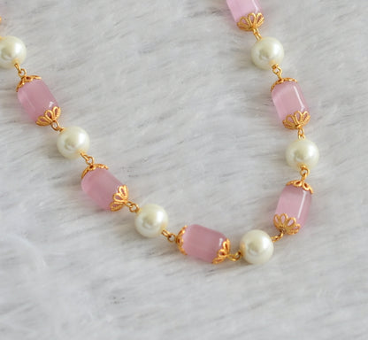 Gold tone baby pink-pearl beaded mala/necklace dj-47346