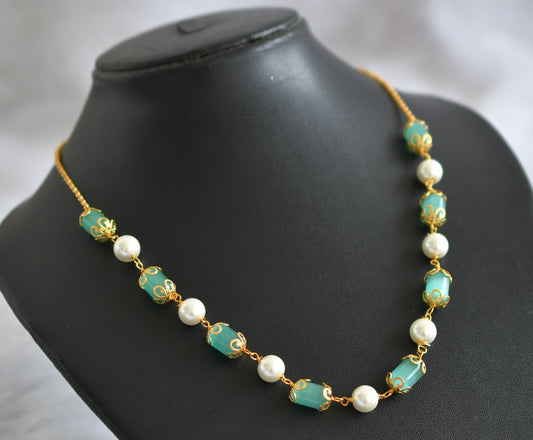 Gold tone sea green-pearl beaded mala/necklace  dj-47347