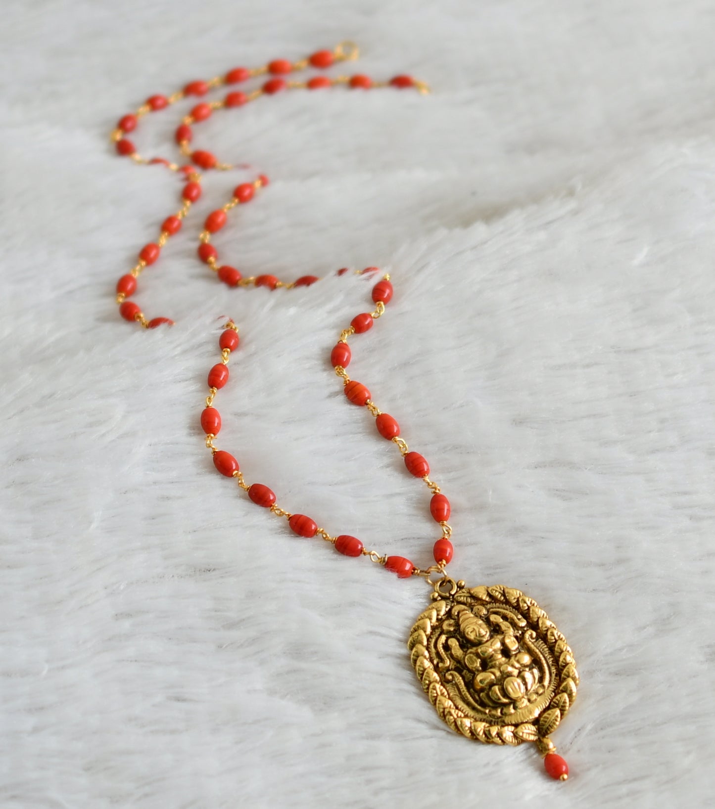 Antique coral chain Lakshmi pendant dj-41969