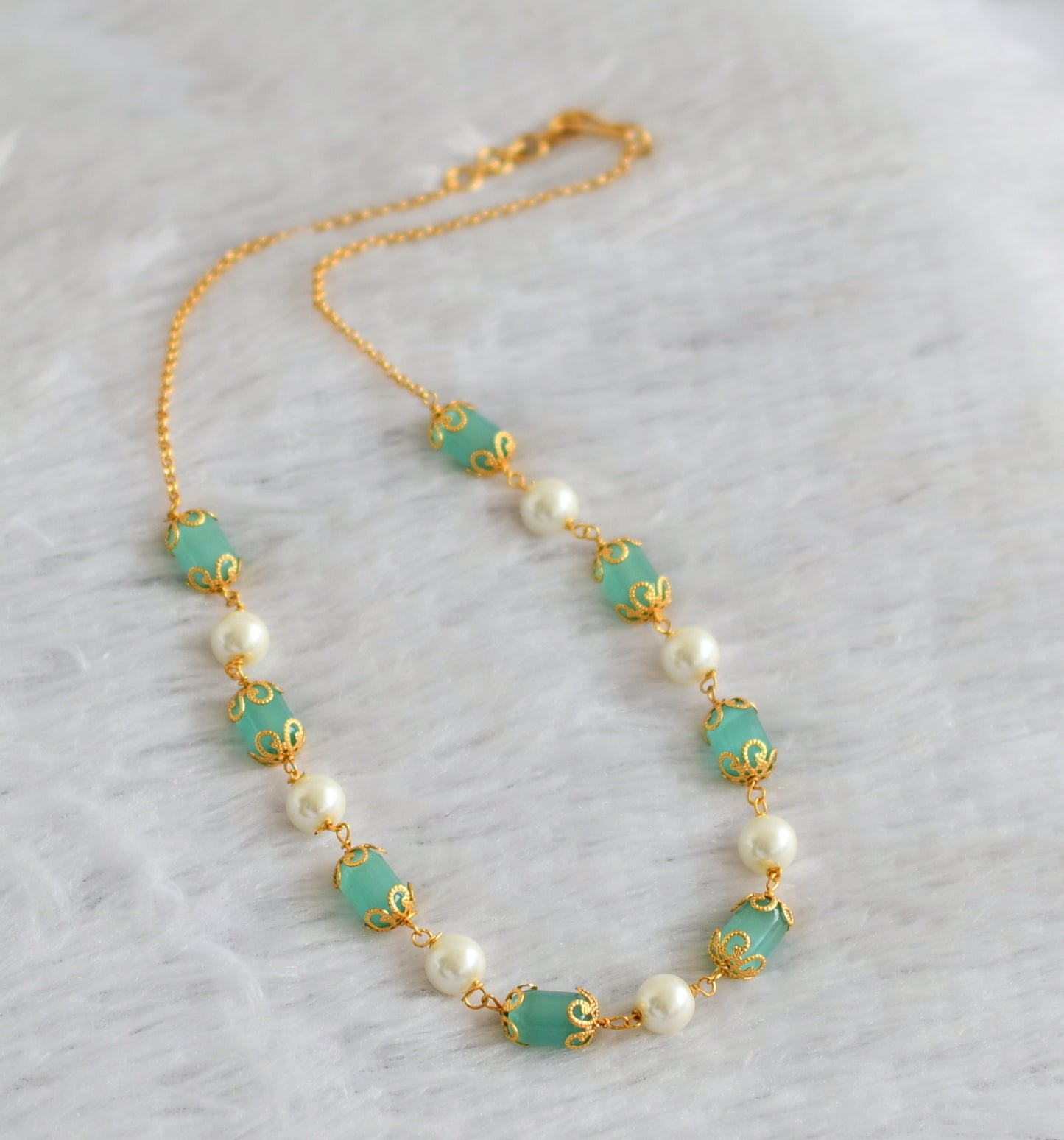 Gold tone sea green-pearl beaded mala/necklace  dj-47347