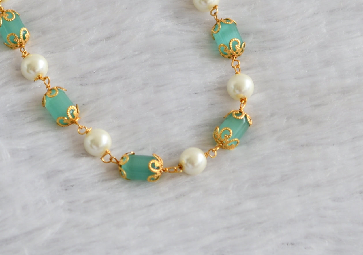 Gold tone sea green-pearl beaded mala/necklace  dj-47347