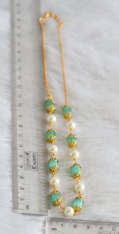 Gold tone sea green-pearl beaded mala/necklace  dj-47347