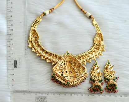 Matt finish ruby-green lakshmi coin necklace set dj-33040