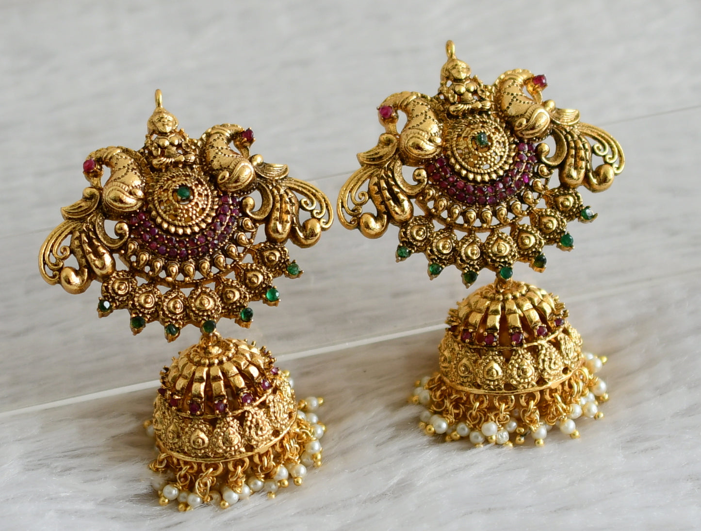 Matte finish ruby-emerald Big Lakshmi-peacock jhumkka dj-35998