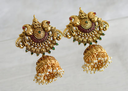 Matte finish ruby-emerald Big Lakshmi-peacock jhumkka dj-35998