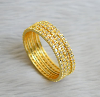 Gold tone cz white square stone set of 4 bangles(2.4) dj-45623