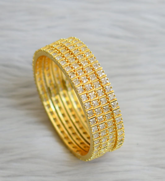 Gold tone cz white square stone set of 4 bangles(2.10) dj-45626