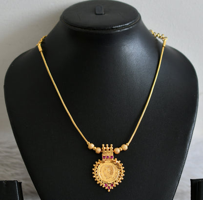 Gold tone pink stone head coin kodi necklace dj-49117