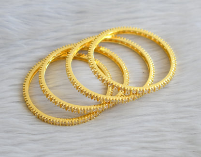 Gold tone cz white square stone set of 4 bangles(2.10) dj-45626