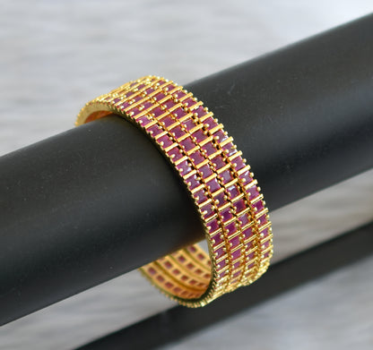 Gold tone ruby square stone set of 4 bangles(2.8) dj-45637