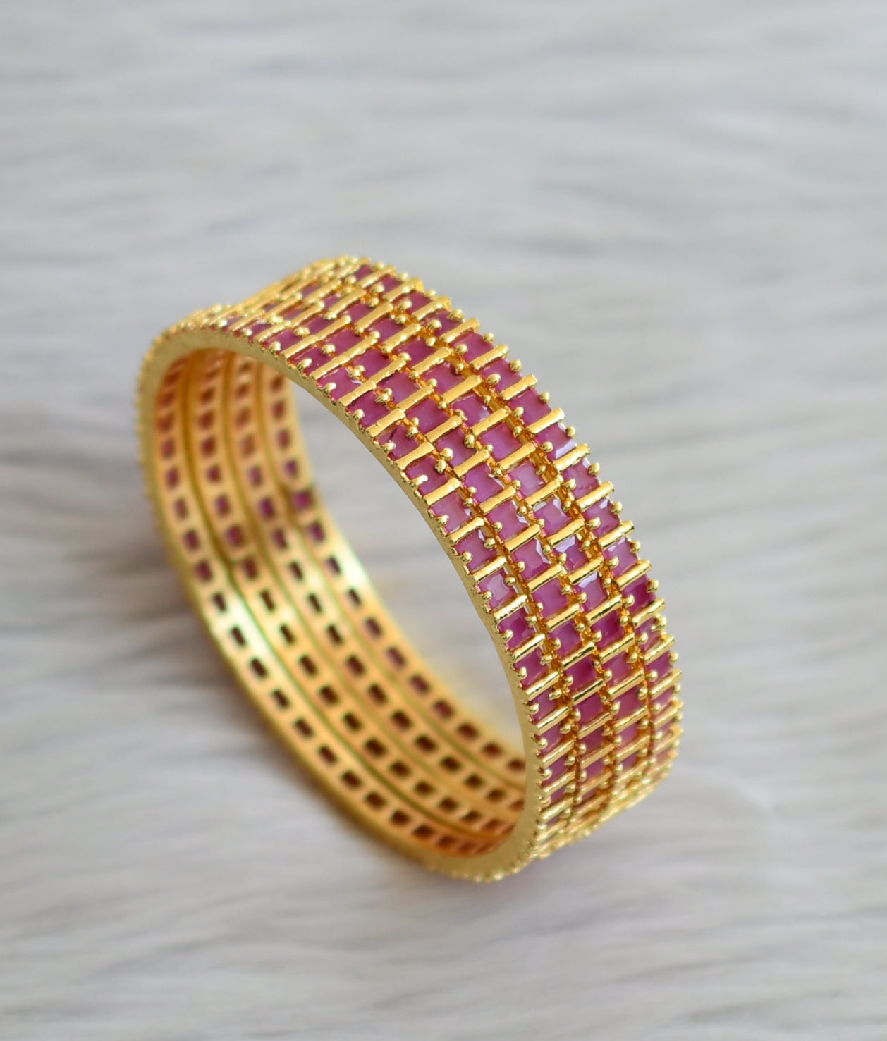 Gold tone ruby square stone set of 4 bangles(2.6) dj-45636