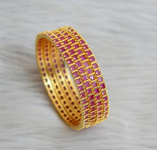 Gold tone ruby square stone set of 4 bangles(2.8) dj-45637