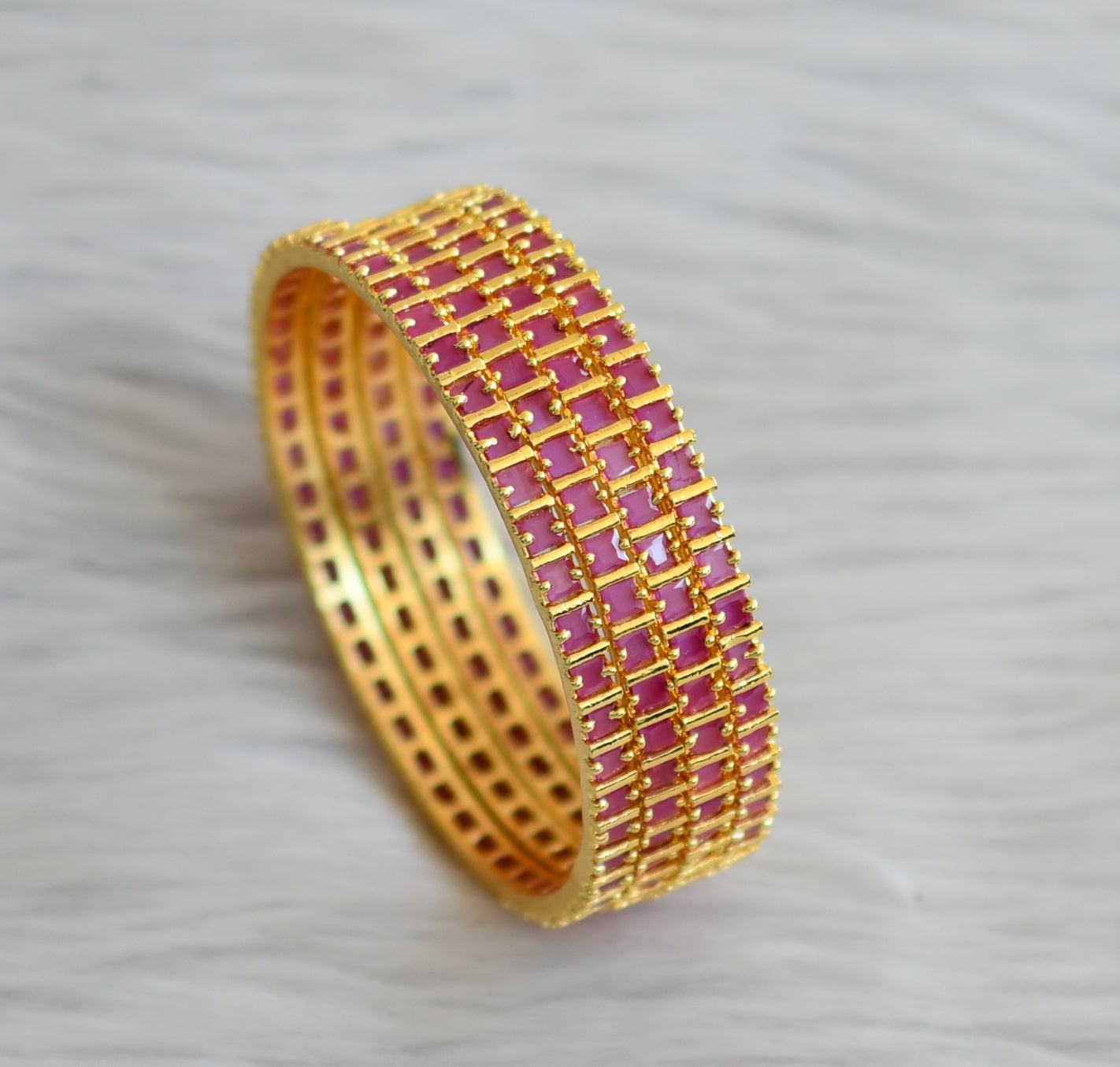 Gold tone ruby square stone set of 4 bangles(2.10) dj-45638