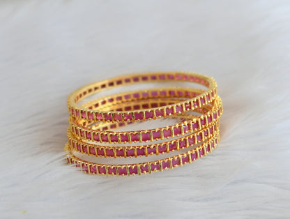 Gold tone ruby square stone set of 4 bangles(2.4) dj-45635