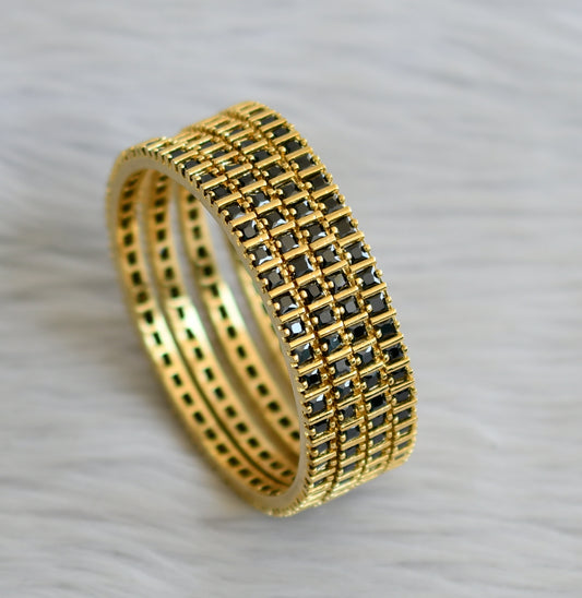 Gold tone black square stone set of 4 bangles(2.10) dj-45650