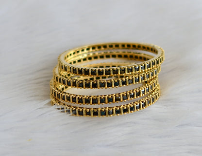 Gold tone black square stone set of 4 bangles(2.10) dj-45650