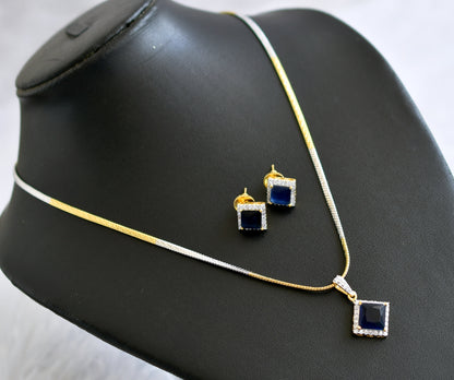 Two Tone Cz Blue Pendant Necklace Set -dj09199