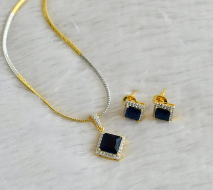 Two Tone Cz Blue Pendant Necklace Set -dj09199