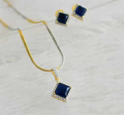 Two Tone Cz Blue Pendant Necklace Set -dj09199