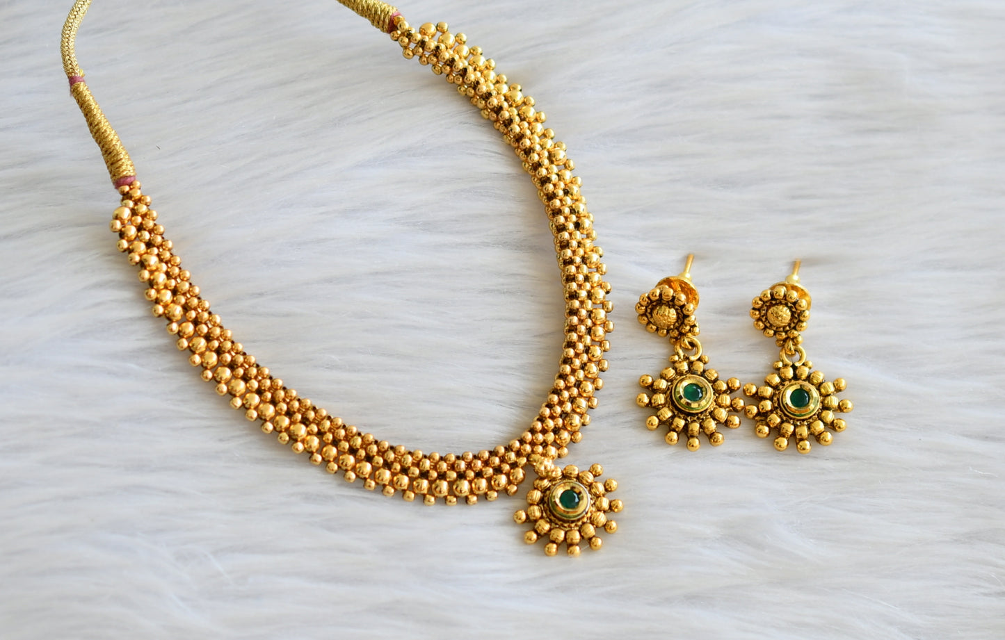 Antique gold tone green necklace set dj-03921