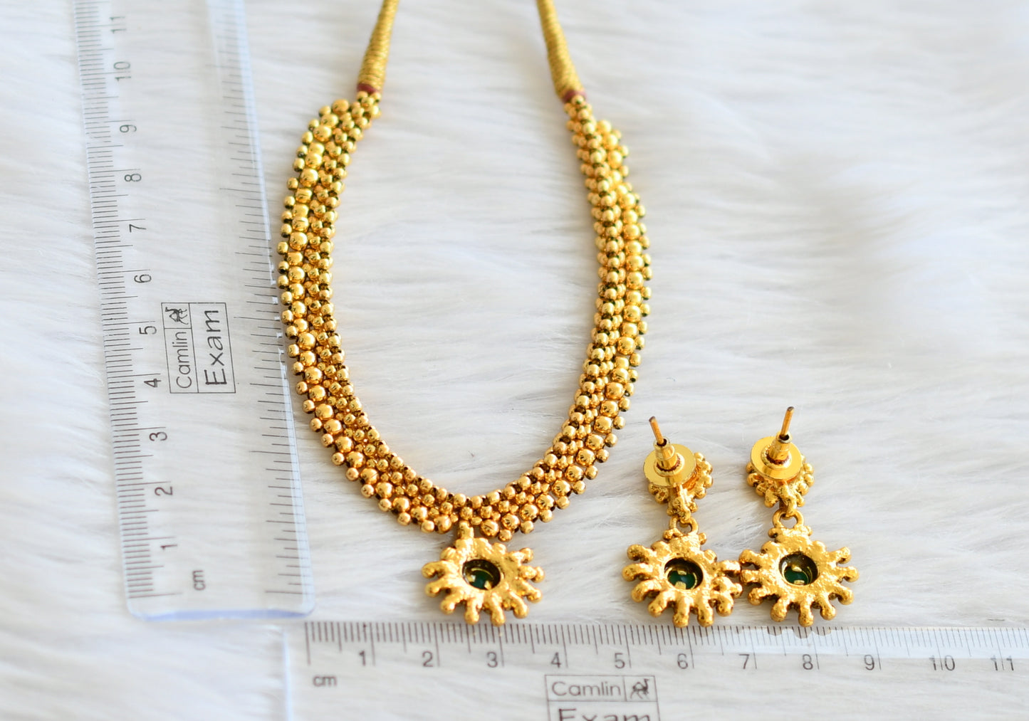 Antique gold tone green necklace set dj-03921