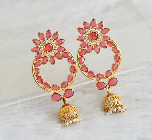 Gold Tone Ruby Flower Bali Jhumkka dj-09186