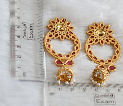 Gold Tone Ruby Flower Bali Jhumkka dj-09186