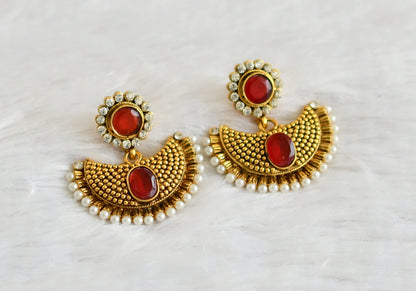 Antique Pearl Red moon Earrings dj-09212